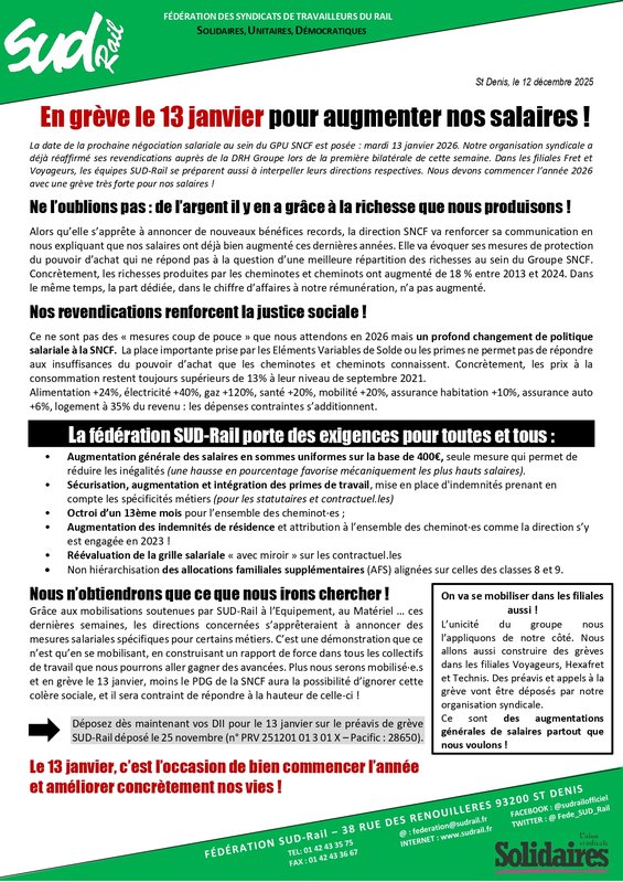 2025 - 12 - 11 - NAO - Grève 13 janvier