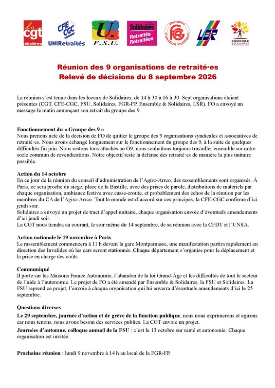 2026 - 9 - 10 - Décisions du G9 le 8 sept 2026