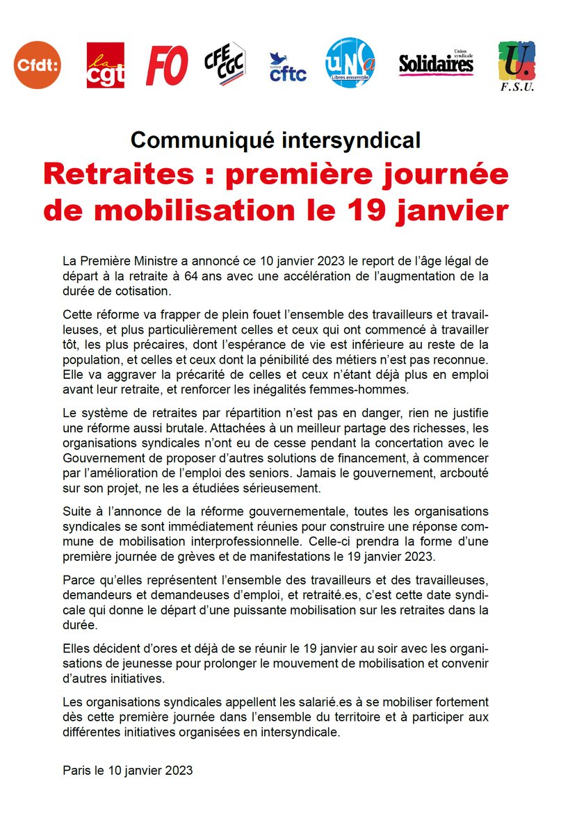 Intersyndical 19 janvier