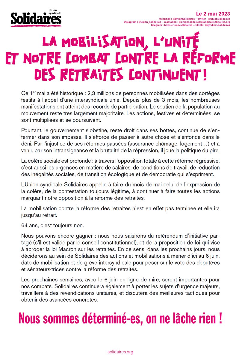 Tract Solidaires 2 mai